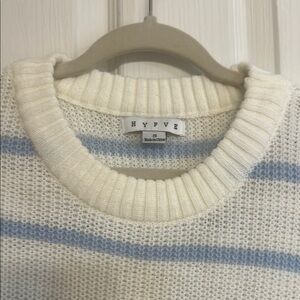 HYFVE Cream and Blue Striped Crew Neck Sweater
